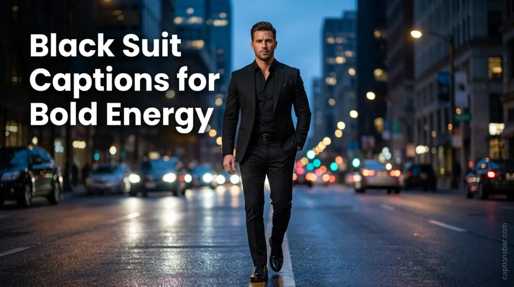 Black Suit Captions for Bold Energy