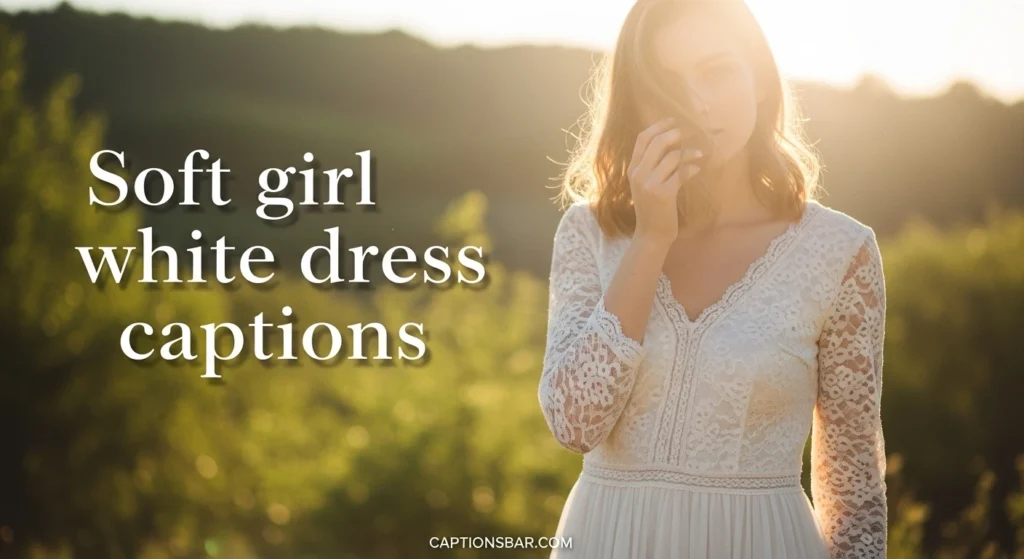 Soft girl white dress captions